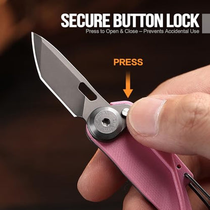 TACRAY Vinto 5-in-1 Small Pocket Knife – Ultra-Light Compact Multitool with Utility Knife, Seatbelt Cutter, Bottle Opener, Flathead Screwdriver & Keyring Attachment for Everyday Carry (Pink) - color: Pink