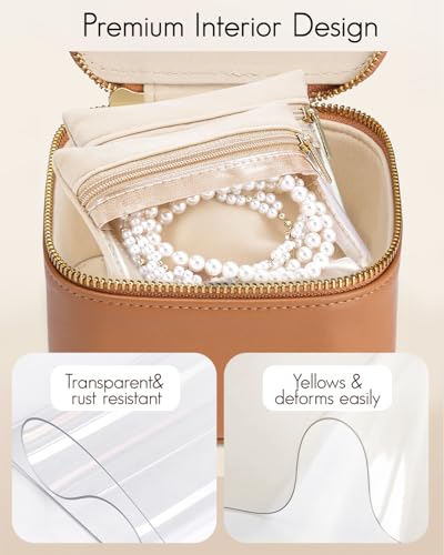 VLANDO Travel Jewelry Case,Valentines Gifts,Small Jewelry Box Organizer,Travel Jewelry Storage with 6 Velvet Jewelry Zipper Pockets, Birthday Gifts for Women Girls (Brown) - color: 6PCS-Brown