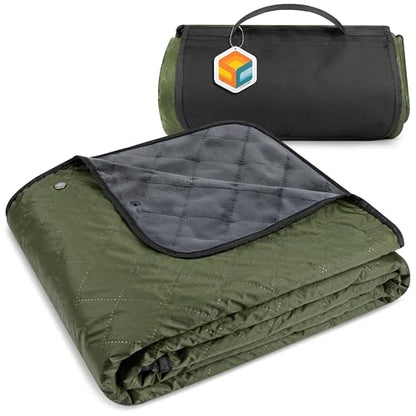SUN CUBE Large Waterproof Camping Blanket, Fleece Quilted Stadium Blanket for Cold Weather, Windproof Foldable Outdoor Blanket Mat for Picnic, Beach, Pets, Car, 60x80in - color: Olive Green/Grey Fleece
