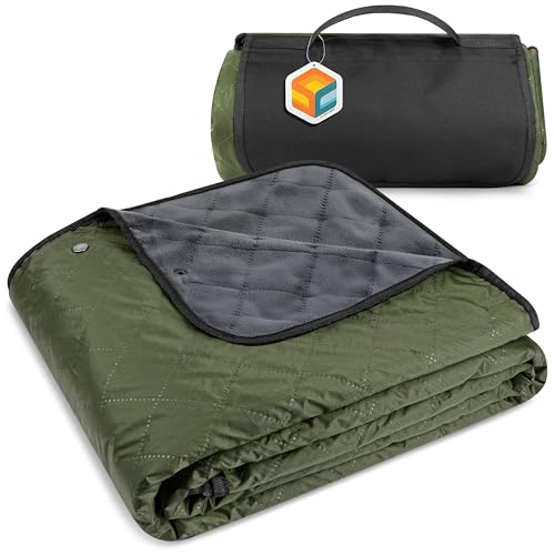 SUN CUBE Large Waterproof Camping Blanket, Fleece Quilted Stadium Blanket for Cold Weather, Windproof Foldable Outdoor Blanket Mat for Picnic, Beach, Pets, Car, 60x80in - color: Olive Green/Grey Fleece