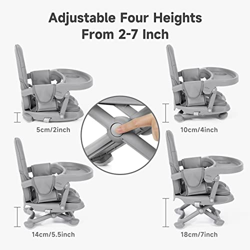 YOLEO Baby High Chair Booster Seat for Dining Table, Foldable High Chairs with Adjustable Heights, Travel Booster Seat with Removable Tray - color: Grey, size: With Cushion