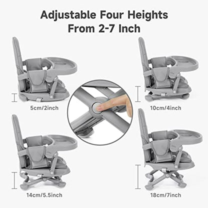 YOLEO Baby High Chair Booster Seat for Dining Table, Foldable High Chairs with Adjustable Heights, Travel Booster Seat with Removable Tray - color: Grey, size: With Cushion