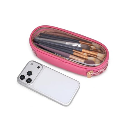 Montana West X Wrangler Travel Makeup Bag 2pcs Set Large Cosmetic Bag with Makeup Brush Holder Portable Make Up Organizer Cute Toiletry Bag with Divider and Handle for Women Leopard - color: Leopard-Pink