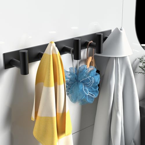 VAEHOLD Black Hat and Coat Wall Mount Rack 5 Hooks for Robes, Bags, Keys, and Towels Bathroom Towel Hanger Organizer (1 Pack) - color: Black, size: “T“ Shape 5 Hooks 1 Pack