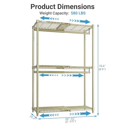 VIPEK X1 Expandable Clothes Rack Heavy Duty Adjustable from 2' to 3'5" with Adjustable Shelves and Hanger Rods, Reach-in & Walk-in Closets Metal Garment Racks Portable Closet, Gold - color: Gold, size: X1