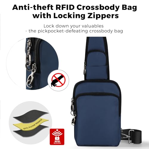 VADOO Sling Bag, Crossbody Bag with Zipper Lock, RFID Blocking & Water Resistant for Men and Women - color: Blue