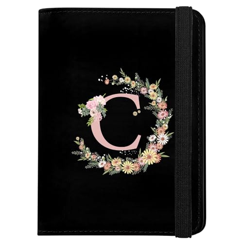 Cute Passport Holder and Holder Combo Passport Cover with RFID Blocking Women Men Compatible Wallet Credit Card Protector (Initial Monogram-C) - color: Black-C