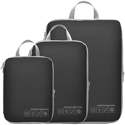 Cambond Compression Packing Cubes for Travel Women - Lightweight Luggage Organizers Bag Packing Cubes for Carry on Suitcases - color: 01 Black, size: 3 Set