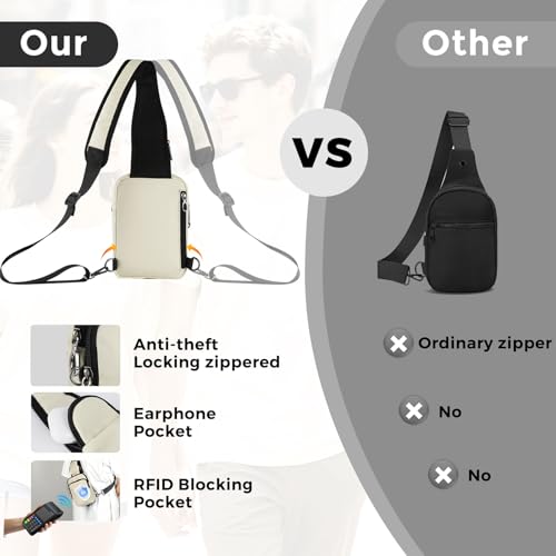 VADOO Sling Bag, Crossbody Bag with Zipper Lock, RFID Blocking & Water Resistant for Men and Women - color: Beige