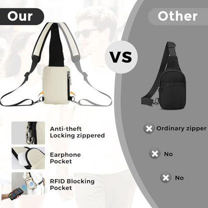 VADOO Sling Bag, Crossbody Bag with Zipper Lock, RFID Blocking & Water Resistant for Men and Women - color: Beige