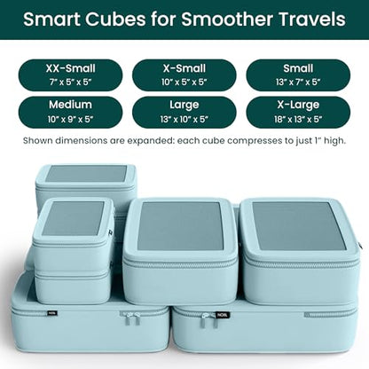 NOBL Travel Compressible Packing Cubes Set, 6 Pieces Travel Packing Organizers, Compression Luggage Cubes for Suitcases & Carry On, Space Saving (XXS, XS, S, M, L, XL) - Powder Blue - color: Powder Blue