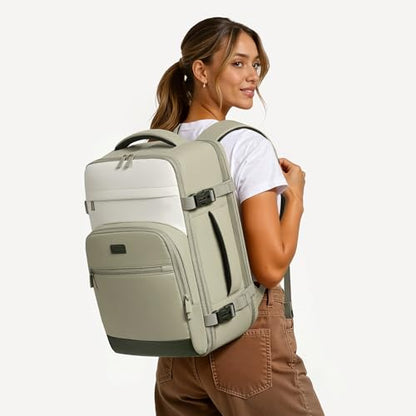 mibasies 40L Travel Backpack for Women & Men: Flight Approved Carry On Backpack, TSA Personal Item Bag with Water Bottle Pocket, Weekender Essentials Backpacks fits 17" Laptop - Green White - color: Green White, size: X-Large