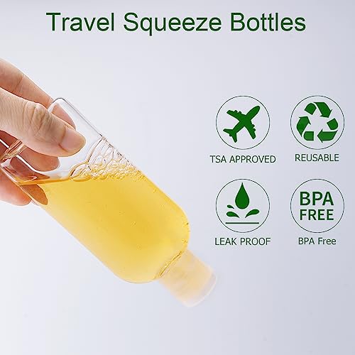 Travel Size Containers Plastic Travel Bottles for Toiletries Leak Proof Squeeze Bottle with Flip Cap TSA Approved 3.4oz/100ml Small Bottles for Liquids, Shampoo & Lotion (5 Pack) - size: A-5 Counts