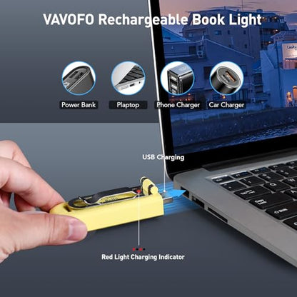 VAVOFO USB Rechargeable Book Light, Blue Light Blocking, Amber Clip-On Bookmark Shaped Reading Light with 6 LEDs and 9 Modes for Bedtime Reading - color: Yellow