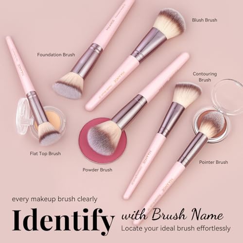 MAANGE 30 Pcs Professional Makeup Brush Set with Travel Case – Kabuki, Foundation, Powder, Blush,Blending& Eyeshadow Brushes, Labeled for Gift-Ready Box,Pink - color: Pink