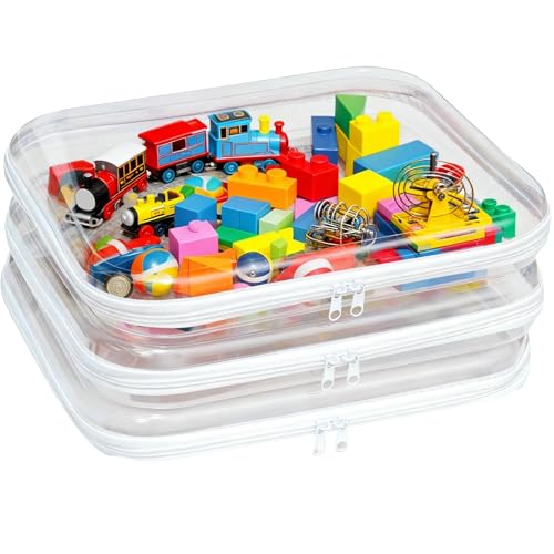 3PCS Clear Hard Plastic Zipper Case, Double Zippers Hard Pouch, Portable Travel Organizer Bin Clear Makeup Bag for Toy Storage, Snack Bag, Cosmetics, Diaper Bag, Toiletry Bag (3PCS-L) - color: 3PCS-L