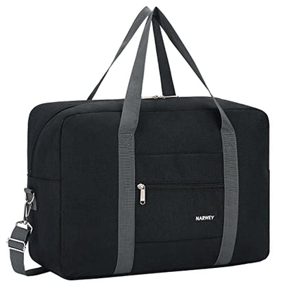 For Spirit Airlines Personal Item Bag Foldable Travel Duffel Bag Tote Carry on Luggage Duffle Overnight for Women and Men - color: 3112-Thick Series Black (with Shoulder Strap)