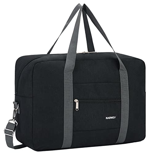 For Spirit Airlines Personal Item Bag Foldable Travel Duffel Bag Tote Carry on Luggage Duffle Overnight for Women and Men - color: 3112-Thick Series Black (with Shoulder Strap)