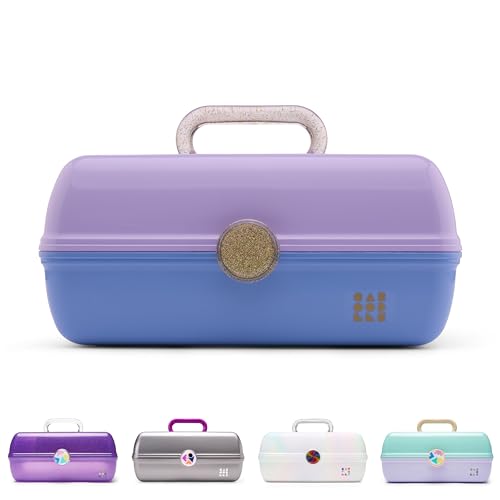 Caboodles On-The-Go Girl Makeup Box, Two-Tone Lavender on Blue, Hard Plastic Makeup Organizer Box, Built-In Mirror, Secure Latch for Safe Travel, Spacious Storage for Large Items - color: Lavender Over Blue