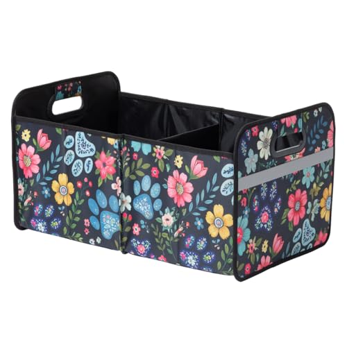 GreaterGood Paws Car Trunk Organizer Foldable Storage Bin with Handles Non Slip Base Pet Gear Travel Tote for SUV Truck (Floral Pawscape) - color: Floral Pawscape