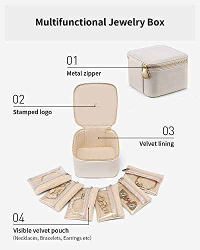 VLANDO Jewelry Travel Case,Valentines Gift,Travel Jewelry Organizer with Clear Velvet Jewelry Bags 6Pcs Zipper Pouch for Women Girl Birthday Gift-White - color: B.6PCS White