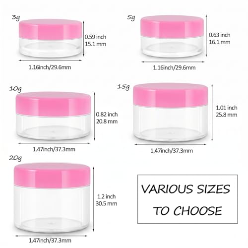 10 Pieces Travel Size Containers, 3/5/10/15/20 Gram Small Travel Containers for Cream, Lotion, Lip Balm and Toiletries, Leak Proof Sample Jars With Labels & Spatulas, Pink - color: Pink