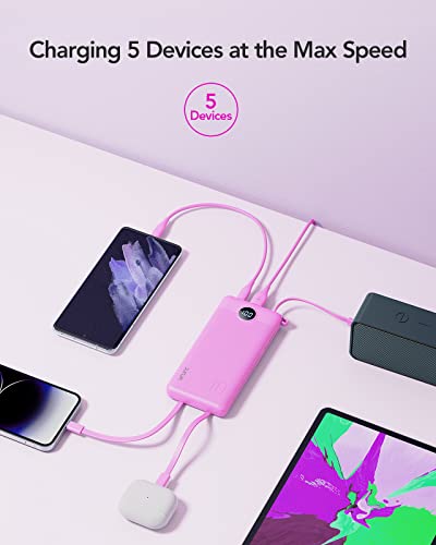 VRURC Portable Charger, Built-in 4 Cables Power Bank 10000mAh, Lightweight USB C Portable Phone Charger, 5 Output 2 Input Compatible with Smart Phones,Samsung,Android etc-Purple(1 Pack) - color: Purple