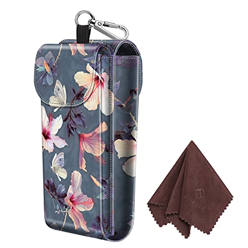 FINTIE Double Glasses Case with Carabiner Hook, Portable Vegan Leather Eyeglass Case Anti-scratch Sunglasses Pouch - color: Blooming Hibiscus