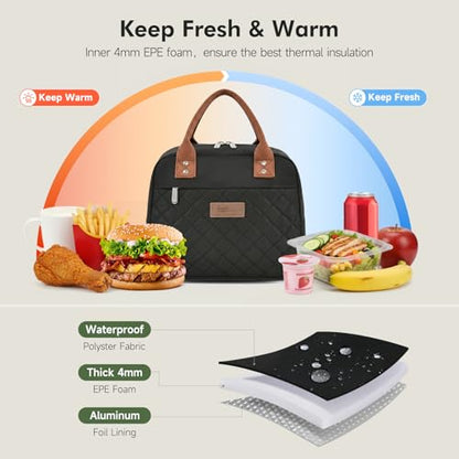HOMESPON Insulated Lunch Bag for Women Men Adults Lunch Tote with Front Pocket Lunch Box Container Cooler Bag for Work Picnic (Black) - color: Black