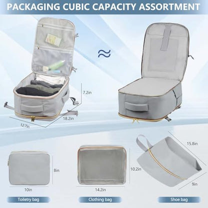 Travel Laptop Backpacks, 30L Carry On Backpack with 3 Packing Cubes, Travel Backpack for Women Airline Approved, Overnight Weekender Backpacks (Light Grey) - color: Grey