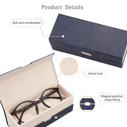 LifeArt Eyeglass Case Hard Shell, Portable Sunglass Case, Fashionable PU Leather Eyeglass Case, Lightweight - color: 2lian_blue