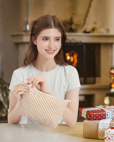 Narwey Small Striped Makeup Bag for Purse Travel Makeup Pouch Cosmetic Bag Zipper Pouch Bags for Women (Brown Stripe) - color: AC-Brown Stripe