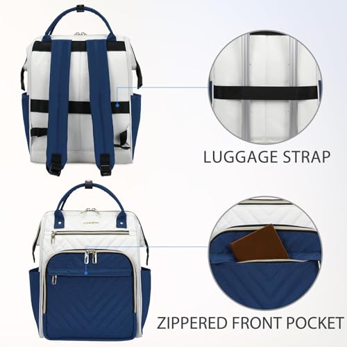 VANKEAN Laptop Backpack for Women Fashion Computer Work Bag, Large Capacity Waterproof Backpack, College Daypack Business Travel, Beige/Haze blue, 15.6 Inch - color: Beige/Haze Blue, size: 15.6 Inch