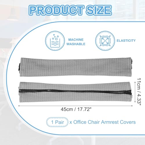 PATIKIL 18x4.3 in Office Chair Armrest Covers, 1 Pair Office Chair Arm Covers Long Computer Chairs Arm Rest Cover with Zipper Removable Rest Slipcover Hand Rest Protector, Light Gray - color: Light Gray, size: 18"