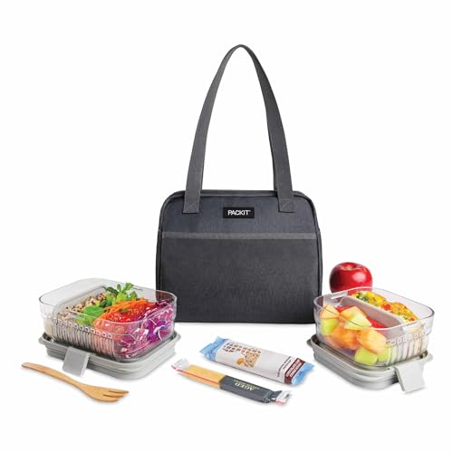 PackIt(R) Freezable Hampton Lunch Bag, City Charcoal, Built with EcoFreeze(R) Technology, Collapsible, Reusable, Zip Closure with Front Pocket and Shoulder Straps, Designed for Fresh Office Lunches - color: City Charcoal
