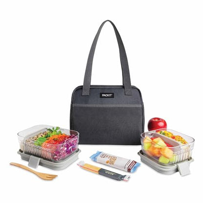 PackIt(R) Freezable Hampton Lunch Bag, City Charcoal, Built with EcoFreeze(R) Technology, Collapsible, Reusable, Zip Closure with Front Pocket and Shoulder Straps, Designed for Fresh Office Lunches - color: City Charcoal