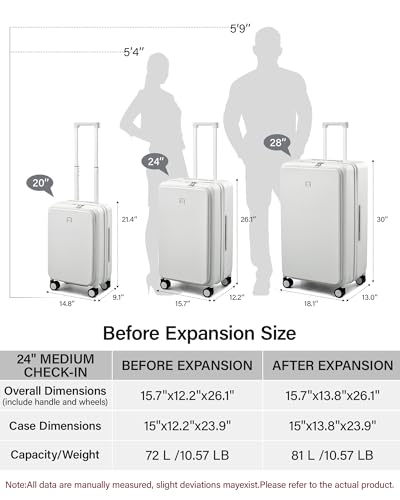 Hanke 24 Inch Expandable Checked Luggage with Cup Holder and Charger Port,Top Opening Hard Shell Suitcases with Wheels, Medium Travel Rolling Suitcase Trunk Luggage with Lock, Jet Black - color: Jet Black, size: Expandable 24 Inch