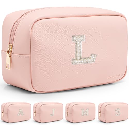 VLANDO Monogram Gifts for Best Friends Travel Makeup Pouch Skincare Bag for Girls Women Gifts for Women Daughter Sister Teacher Friend Girlfriend L - color: 03-Pink-L