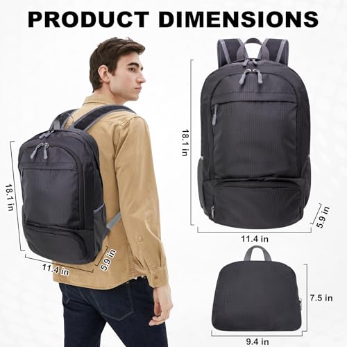 HOLYLUCK 20L Lightweight Packable Hiking Daypack Foldable Backpack for Men Women Small Travel Outdoor Foldable Shoulder Bag-black - color: Black
