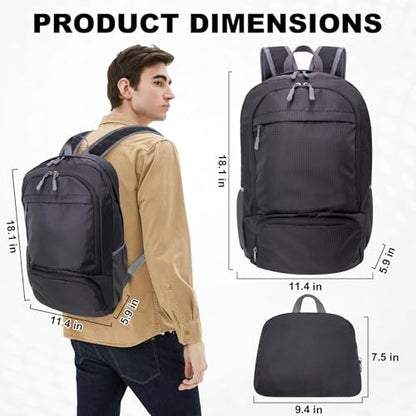 HOLYLUCK 20L Lightweight Packable Hiking Daypack Foldable Backpack for Men Women Small Travel Outdoor Foldable Shoulder Bag-black - color: Black