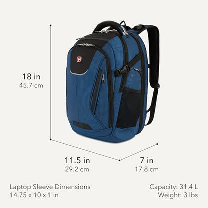 SwissGear Travel Tech Elite Laptop Backpack – Fits Laptops up to 16” – ScanSmart TSA-Friendly Backpack with USB Port, Shoe Compartment & Organizer Pockets – Blue/Black - color: Black/Blue, style: Travel Tech Elite