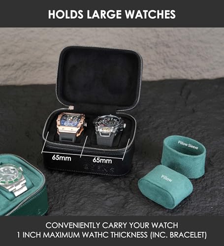 2 Watch Travel box Real Top-grain Leather Two Watch Roll Case for Man and Women Watches Packing Box Storage Organizer with Black Suede to Protection Zipper Fit All Watches Up to 60mm (2W-Z-BB) - color: 2W-Z-BBL