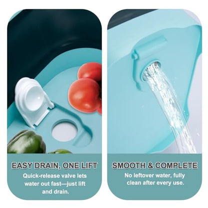 2-Pack Foldable Wash Basin for Vegetables,Collapsible Portable Sink Set in Pink & Green,Kitchen Storage Tray-Laundry,Dishes,Indoor,Outdoor,RV & Camping-Leak-Proof Drain Design