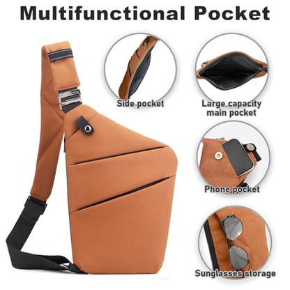Anti Theft Travel Bag, One Shoulder Large Capacity Cross-body Bag Chest Fashion Lightweight Sling Bags for Travel Sports - color: Brown, style: Left Shoulder