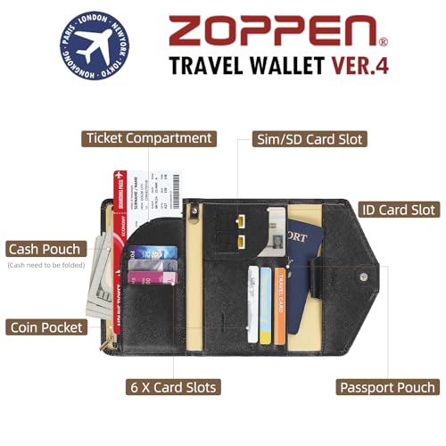 ZOPPEN Mulit-purpose Rfid Blocking Passport Holder Travel Wallet (Ver.4) Passport and Vaccine Card Holder ComboTri-fold Document Organizer Travel Essentials - color: # 1- black
