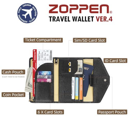 ZOPPEN Mulit-purpose Rfid Blocking Passport Holder Travel Wallet (Ver.4) Passport and Vaccine Card Holder ComboTri-fold Document Organizer Travel Essentials - color: # 1- black