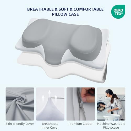 ABLEGRID Dual-Layer Memory Foam Cervical Neck Support Pillow,Contour Cooling Gel Pillow for Neck Shoulder Pain Relief,Ergonomic Orthopedic Adjustable Deep Sleep Bed Pillow for Side,Back,Stomach Sleep