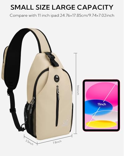 WATERFLY Crossbody Sling Backpack Sling Bag Travel Hiking Chest Bag Daypack - color: Z-beige