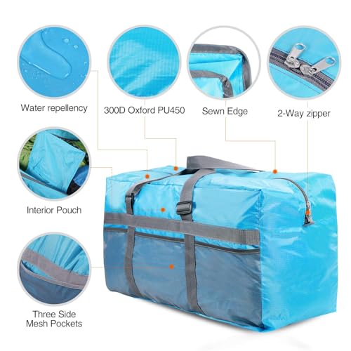 REDCAMP Foldable Travel Bag, Large Sports Bag, 75L/96L/100L, Lightweight Waterproof Tote Bag - color: 75L/Blue