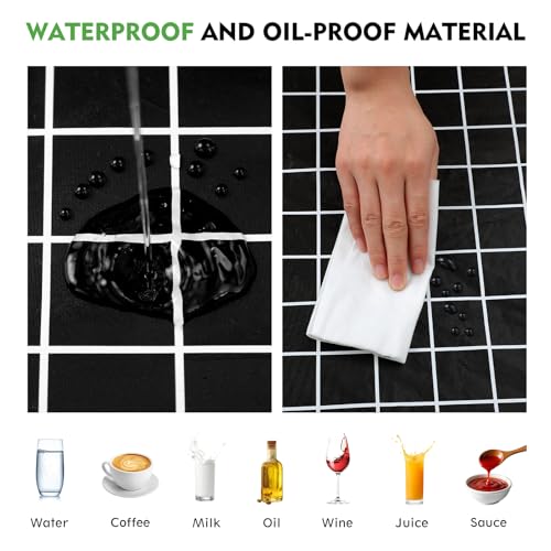 Picnic Table Cover with Bench Covers, Fitted 6ft Waterproof Tablecloth Set for Outdoor Camping & RV - Includes 1 Table Cover & 2 Bench Covers with Drawstring Storage Bag, 30"x72", White Black Grid - color: White Black Grid